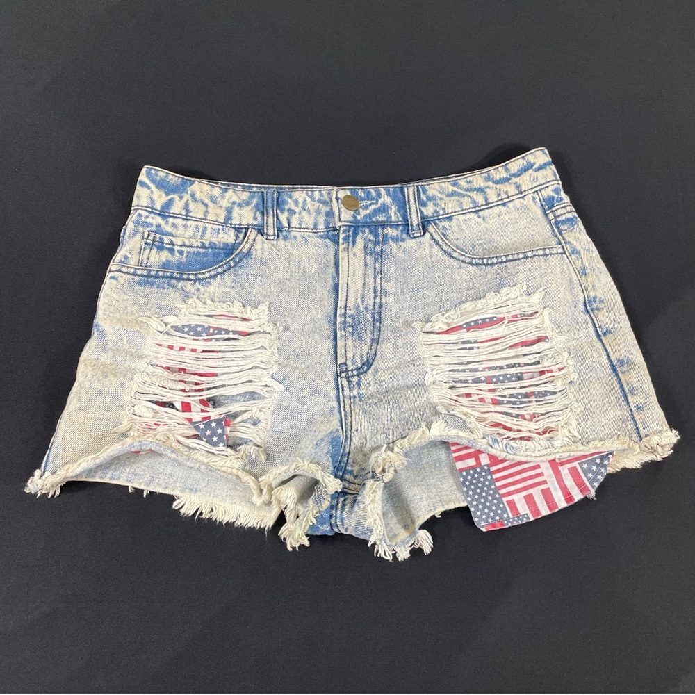 IXX Women Blue Washed Distressed Cut Off Denim Shorts Size 27